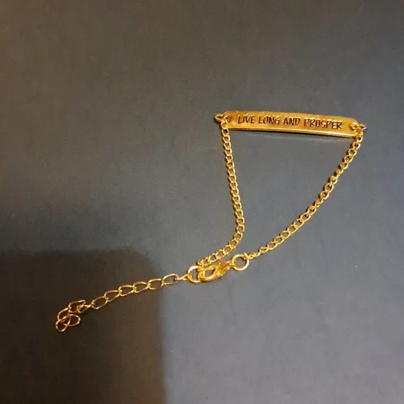 Star Trek Spock Live Long and Prosper quote Goldtone Bracelet - Picture 2 of 2